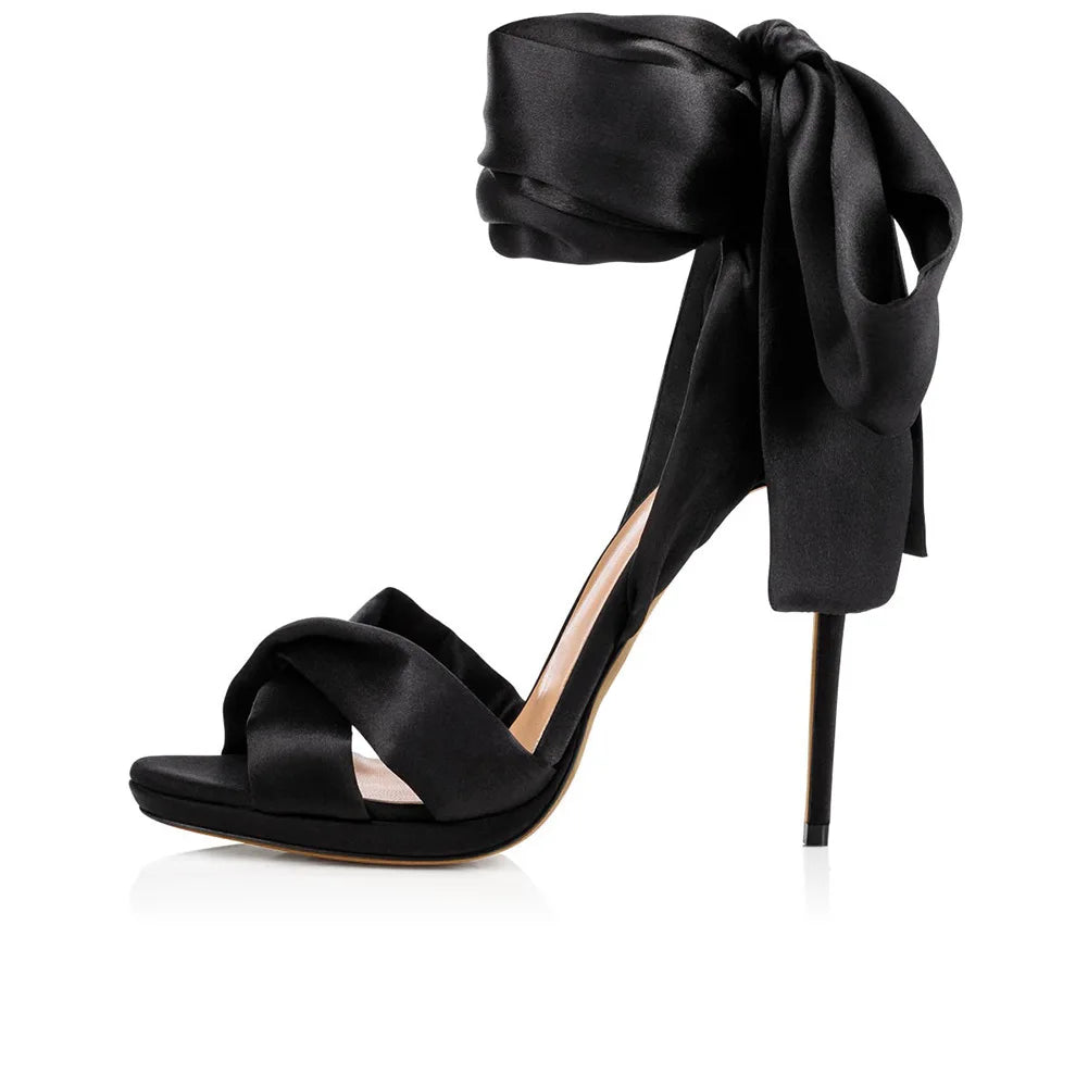 Summer satin bow cross-band sexy open-toe women sandals thin high-heeled shoe