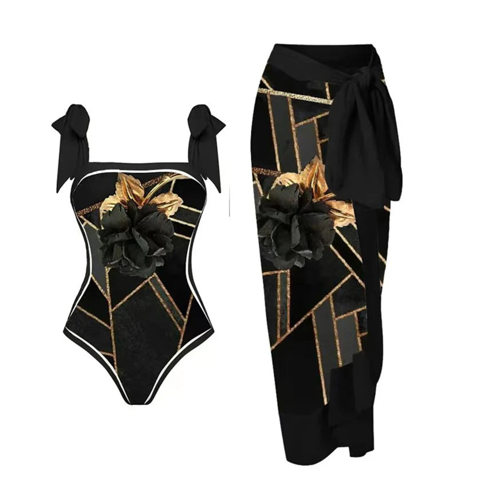 2-Piece Women Brazilian Floral Printed Ruffle Bikinis Strappy Bandage Swimwear