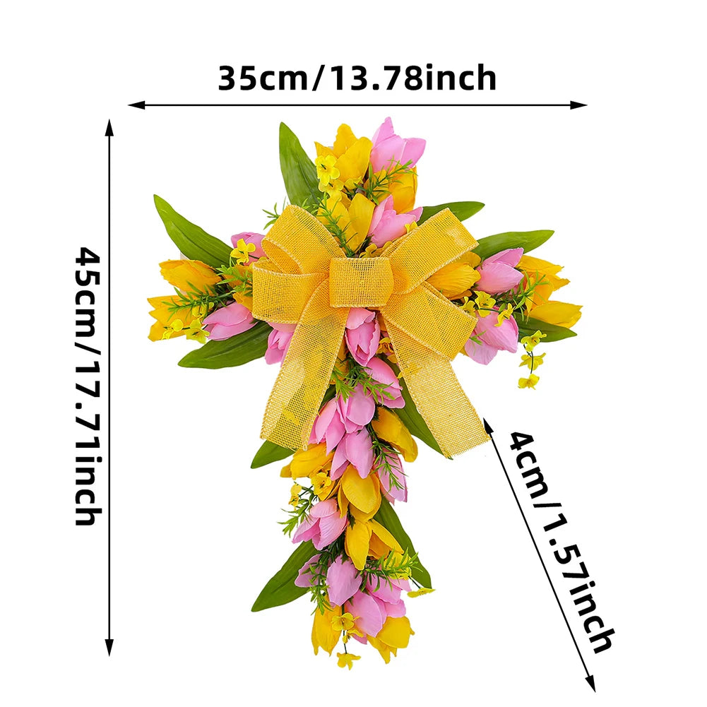 Easter Front Door Spring Cross Wreath