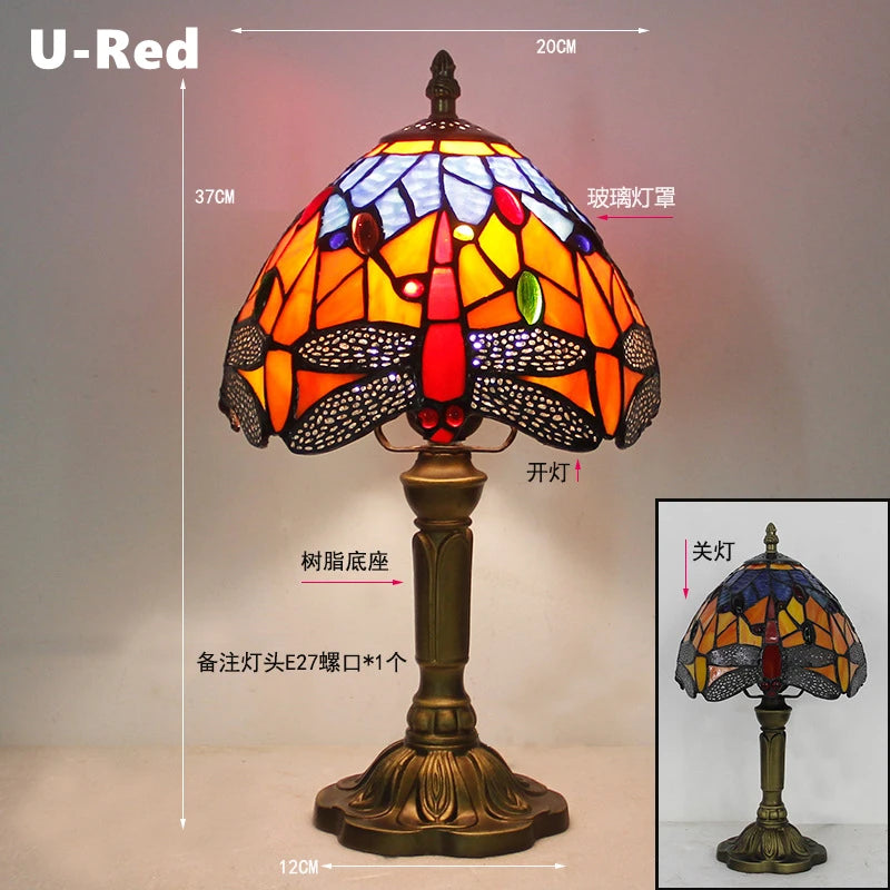 Mediterranean Baroque Retro Style Stained Colorful Handmade Glass Table Lamp E27