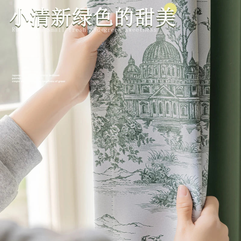 French Pastoral Style Blackout Curtains Light Luxury Bedroom Minimalist Living Room Bay Window Drapes 100% Polyester Home Balcony