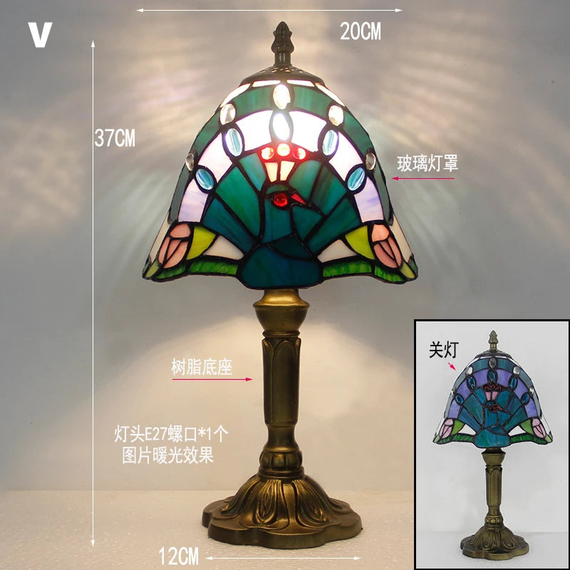 Mediterranean Baroque Retro Style Stained Colorful Handmade Glass Table Lamp E27