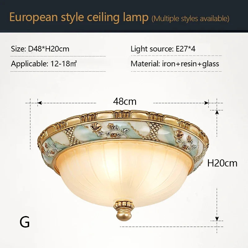 Simple Retro European Home Decor Resin Led Ceiling Lamps
