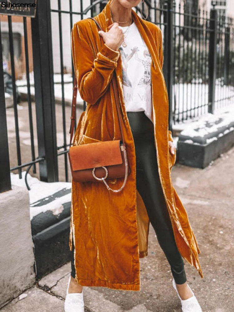 Women Solid Long Sleeve Velvet Jacket With Pockets