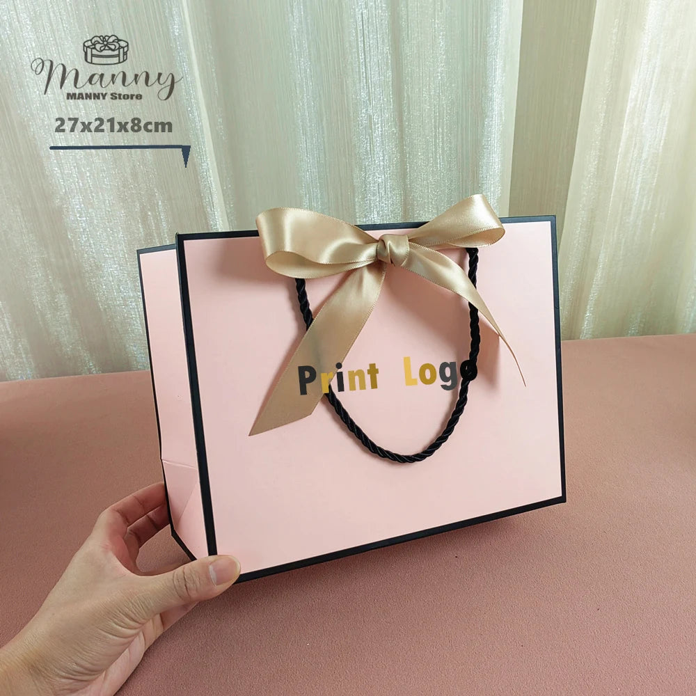 10 Pcs Custom Logo Gift Bag Packaging Box For Small Businesses Valentines Day Paper Bag Favors Boxes Wedding Birthday Flower