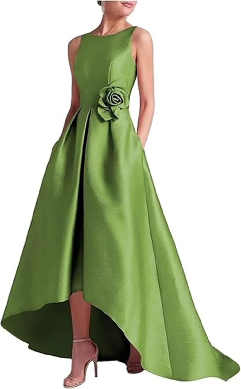 Customized High Low Satin Dresses Wedding Guest Mother of the Bride With Pocket Sleeveless Party Evening Gown