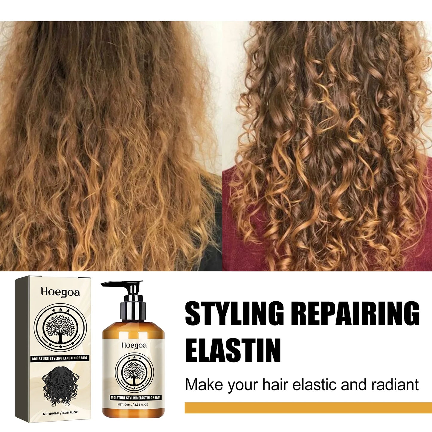 Hair Curling Cream Styling Sculpting Frizzy Wavy Boost Elastin Volumizing Hair Nourishing