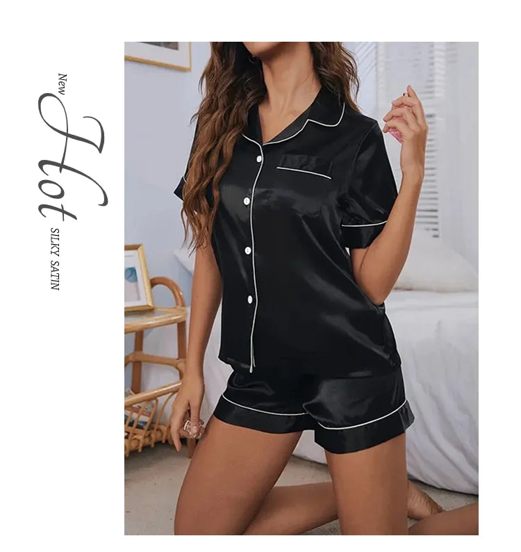 Women Silk Satin Pajamas Set Two-pieces