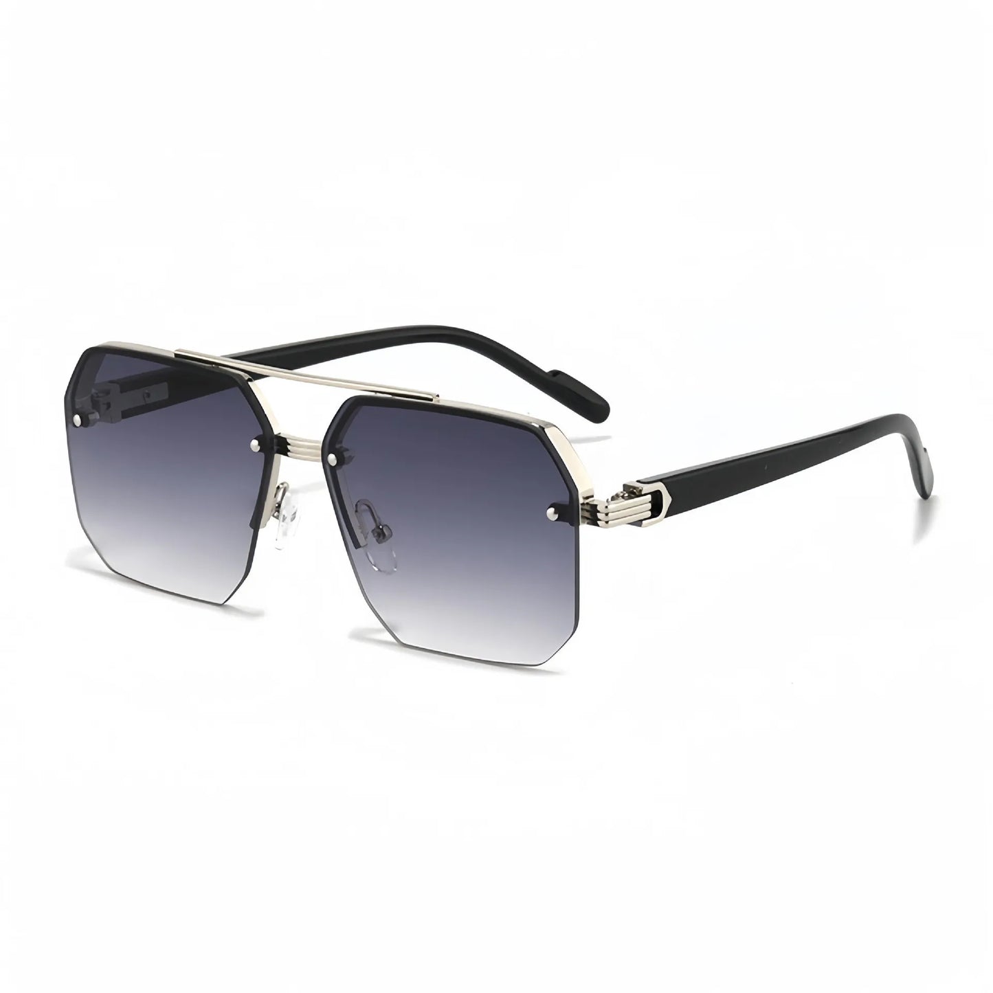 Trendy Aviator Sunglasses for Mens Womens Retro Double Bridge Metal Driving UV400 Outdoor Eyewear Semi-Rimless Lentes De Sol