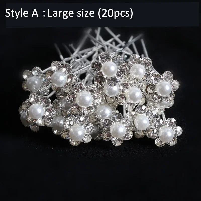 20pcs Elegant Pearl Crystal Hairpin Wedding Bridal U-shaped Metal Hair Comb Forks for Women