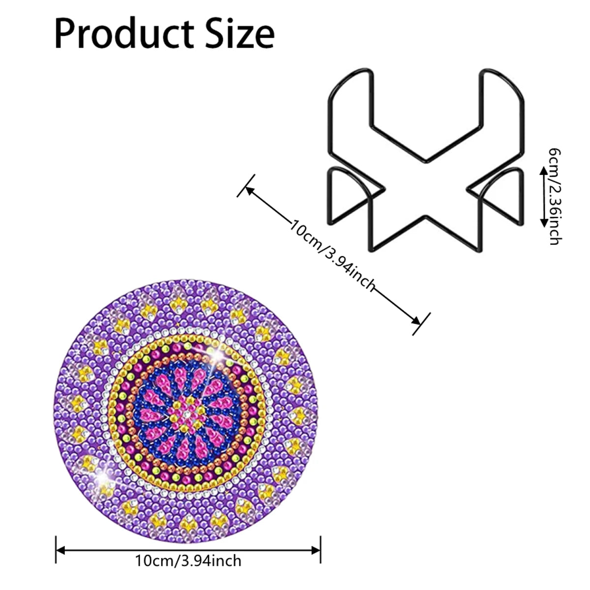 8-piece Set of DIY Diamond Painted Coasters with Mandala Pattern and Complimentary Cup Holder