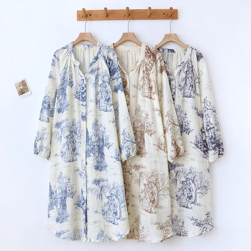 Pure Cotton Nightgown Sleepwear Dress Women's