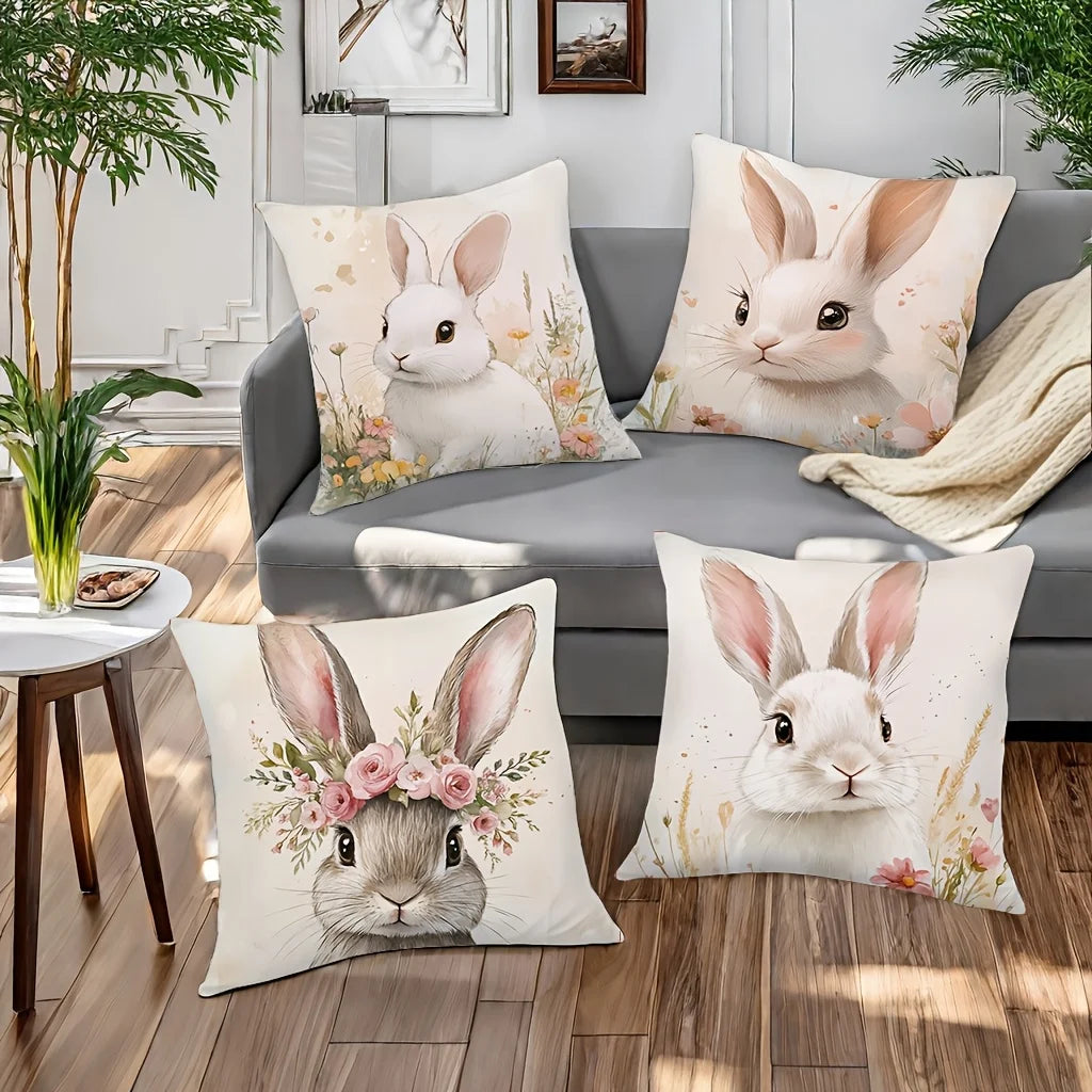 Easter Bunny Cushion Printed Pillow Covers Zipper for Living Room Sofa Bedroom Decor