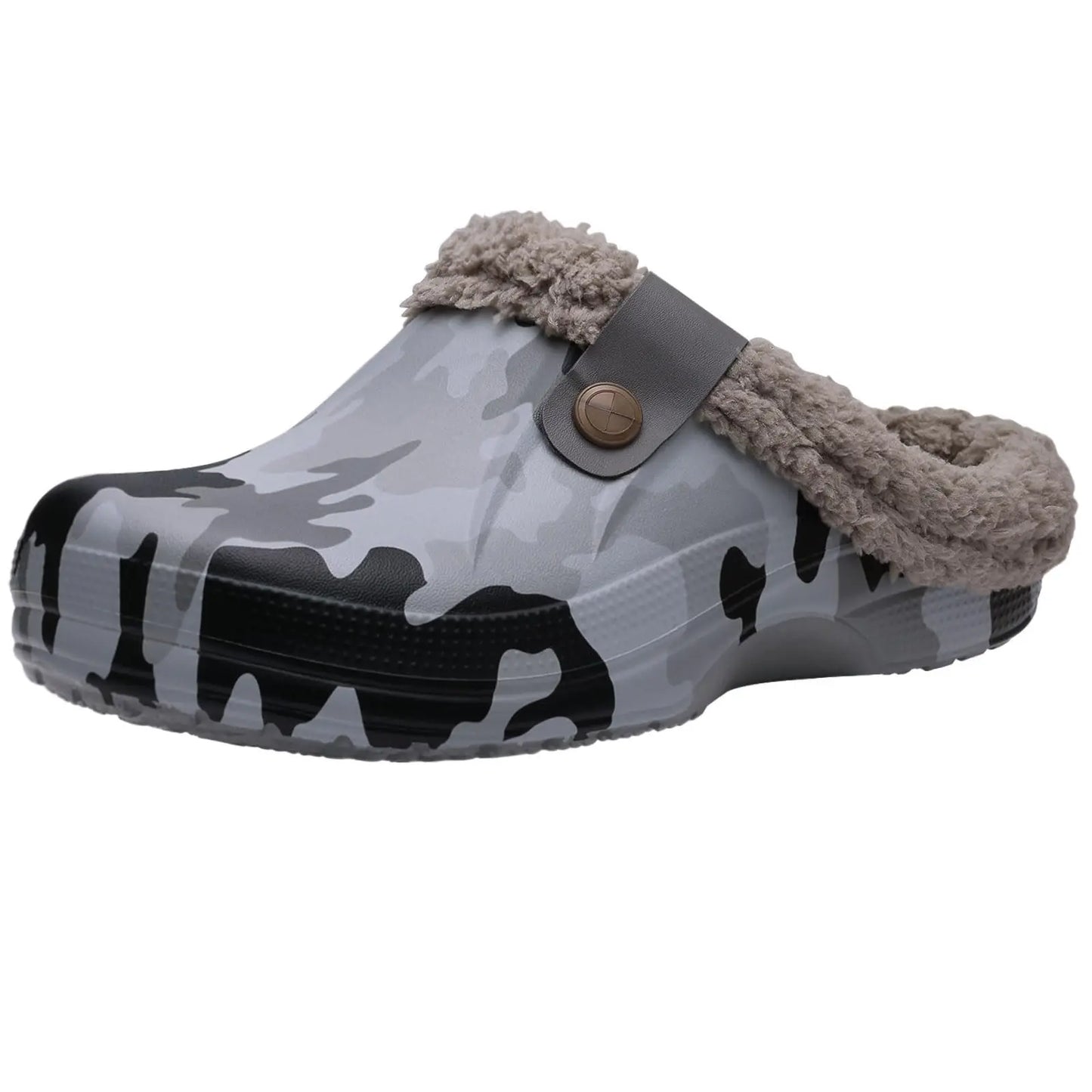 Winter Men's Fur Furry Slippers Waterproof Plush Cotton Non-slip Outdoor Shoes