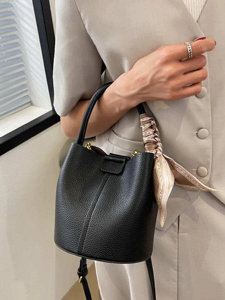 High-Grade Textured Mini Bucket Bags Soft Leather Crossbody Bag