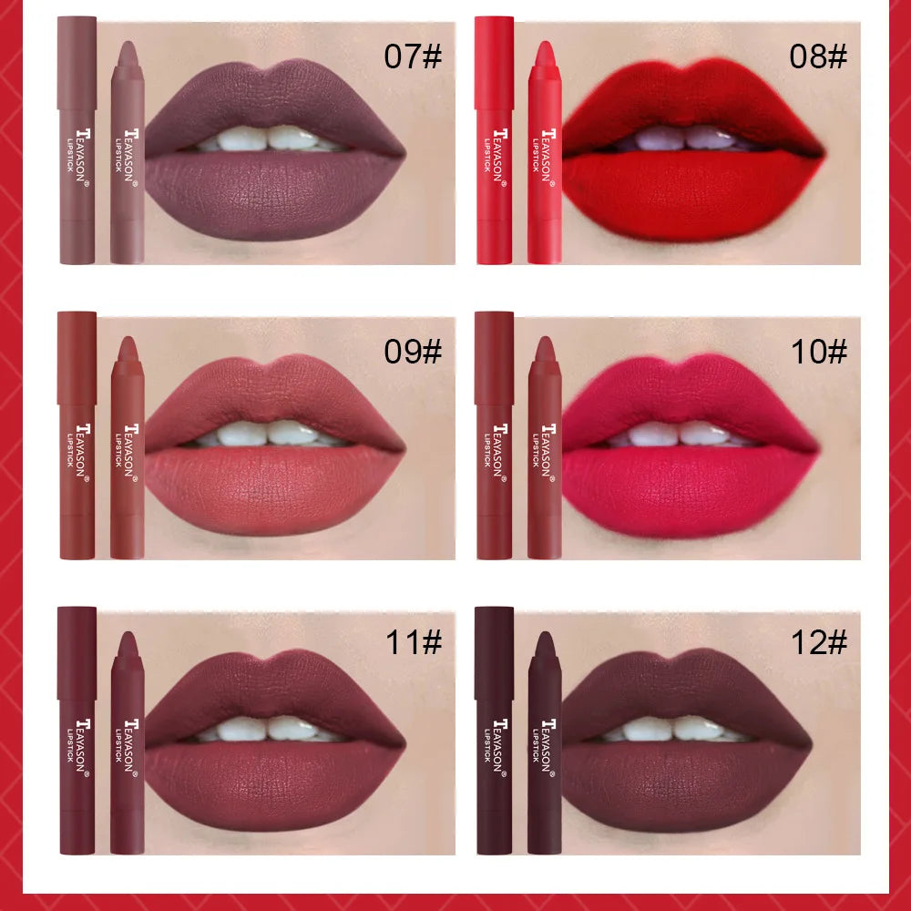 12 Colors Velvet Matte Lipstick Pen Waterproof Lasting Nude Crayon