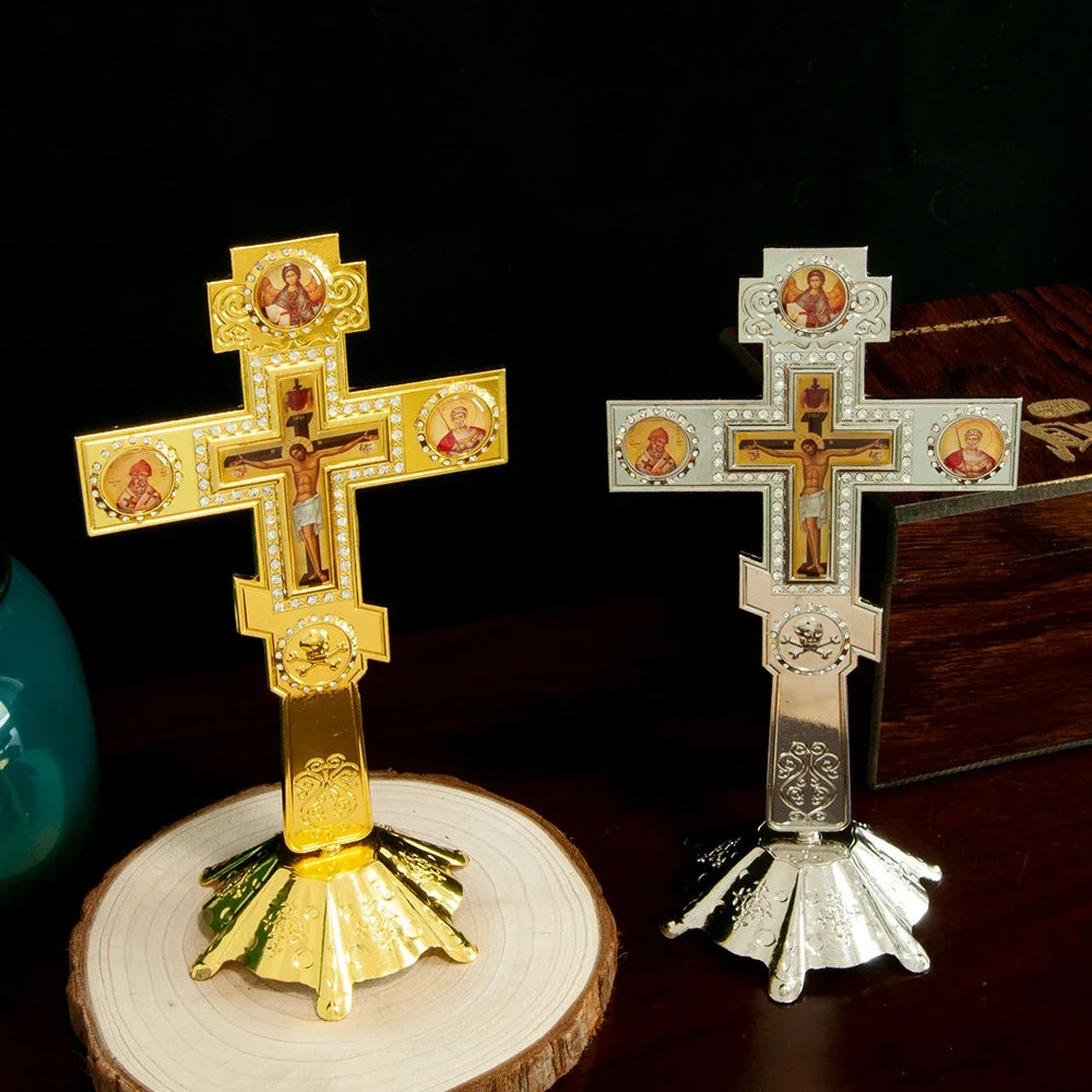 Orthodox Church Cross Gold Planting With Stand Decoration