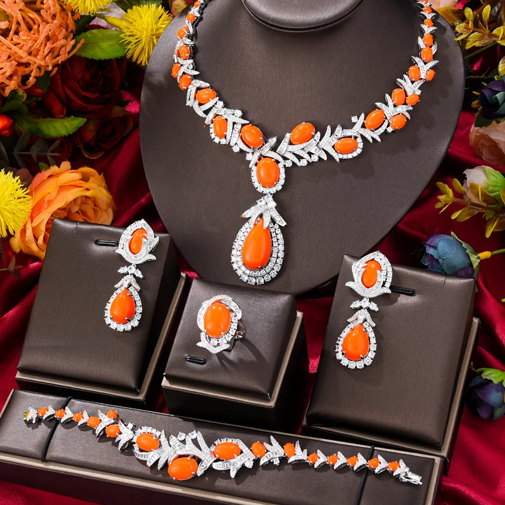 Turquoise Nigerian Dubai Jewelry Sets For Women CZ Zircon