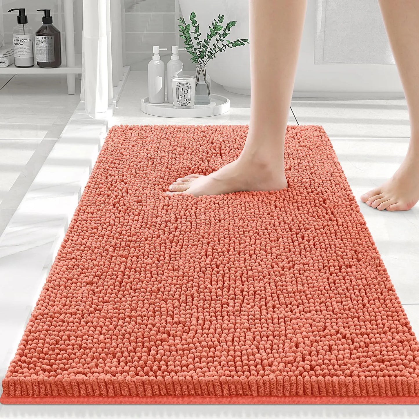 Chenille Bath Kitchen Living Room Shower Mats Resist Dirt & Absorbent Machine Wash