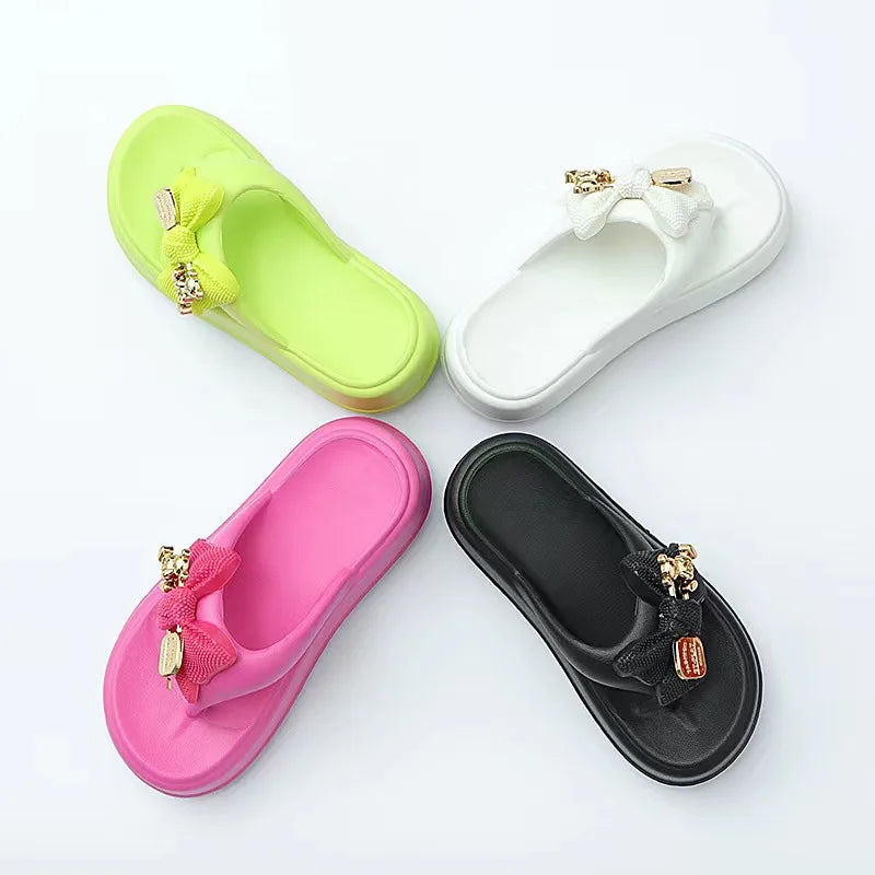 Women Bow Platform Flops Thick Sole Comfortable Sandals Slip-on