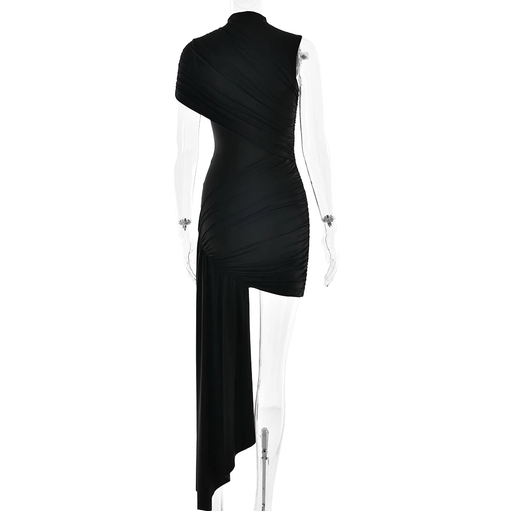 Irregular Round Neck Ruched Ribbon Women Dress