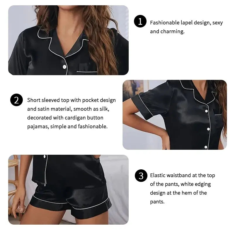 Women Silk Satin Pajamas Set Two-pieces
