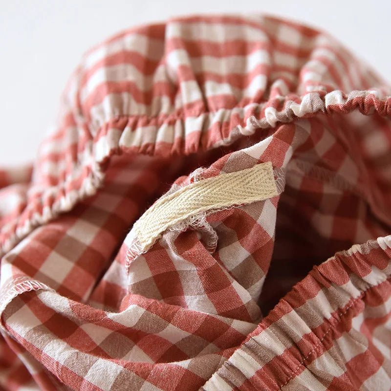 Spring and Autumn Unisex Pajama Set 100% Cotton Men's and Women's Plaid Long Sleeved Two Piece