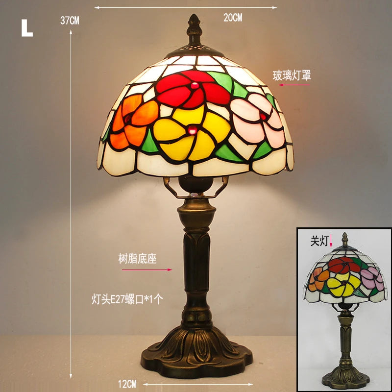 Mediterranean Baroque Retro Style Stained Colorful Handmade Glass Table Lamp E27