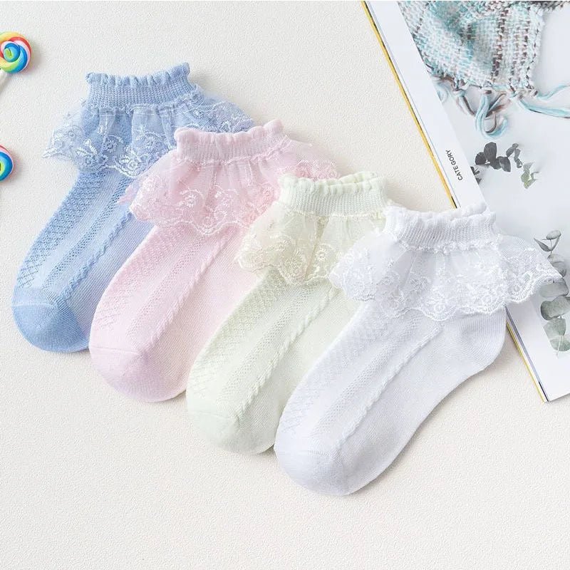 Breathable Cotton Socks with Ruffle Lace