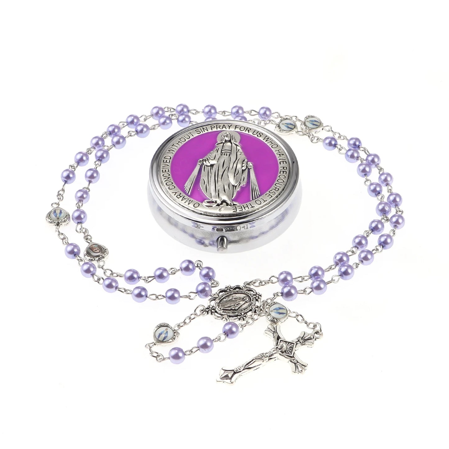 Catholic Rosary Box Necklace Prayer Beads
