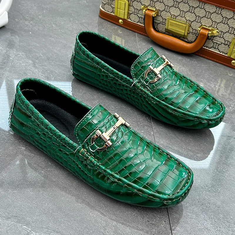 High Quality Luxury Green Snakeskin Leather Men Casual Comfort Lightweight Plus Size 48