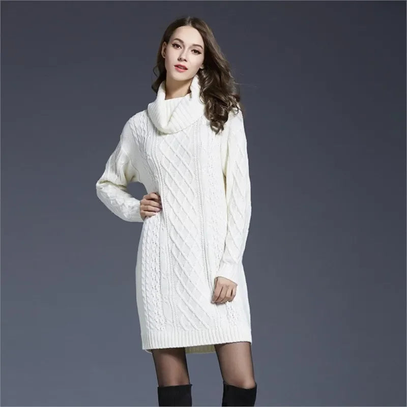Warm Knitted Comfortable Casual Collar Pullover Sweater Long Sleeved Dress