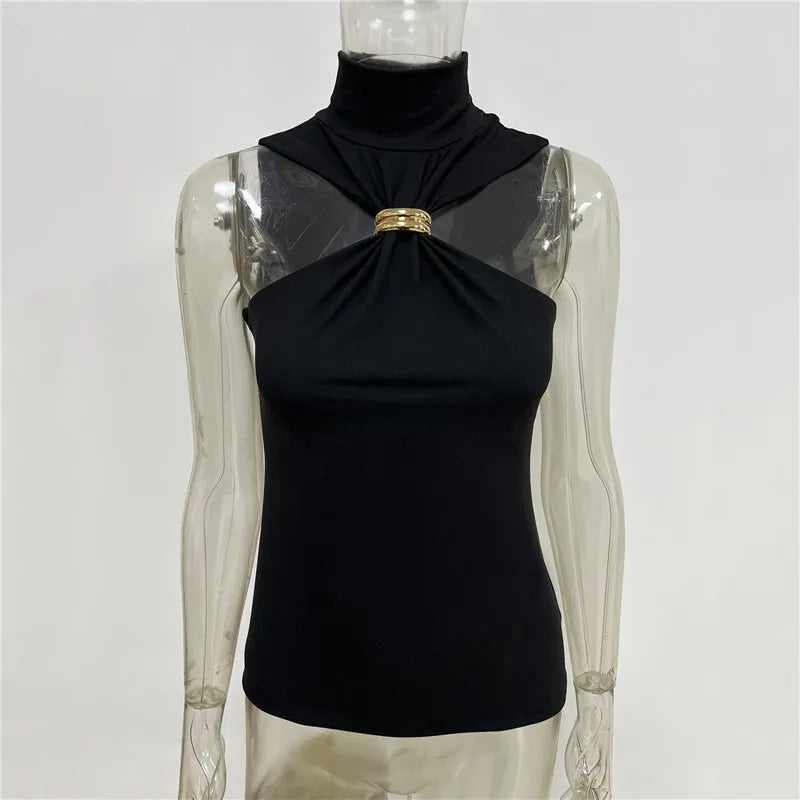 Turtleneck Basic Knit Women Tank Tops