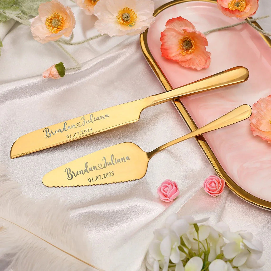 1 Set Personalize Steel Cake Shovel Set Customized Stainless Bread Pizza Knife Spatula Wedding Party Gift