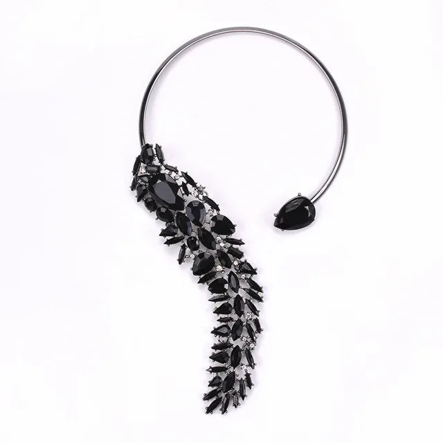 Baroque Open Choker Necklace Women Layered Crystal Tassel Large Collar Necklace Jewelry
