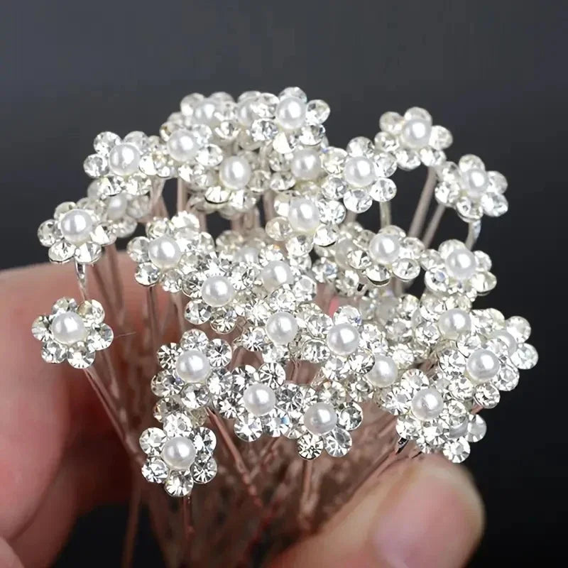 20pcs Elegant Pearl Crystal Hairpin Wedding Bridal U-shaped Metal Hair Comb Forks for Women