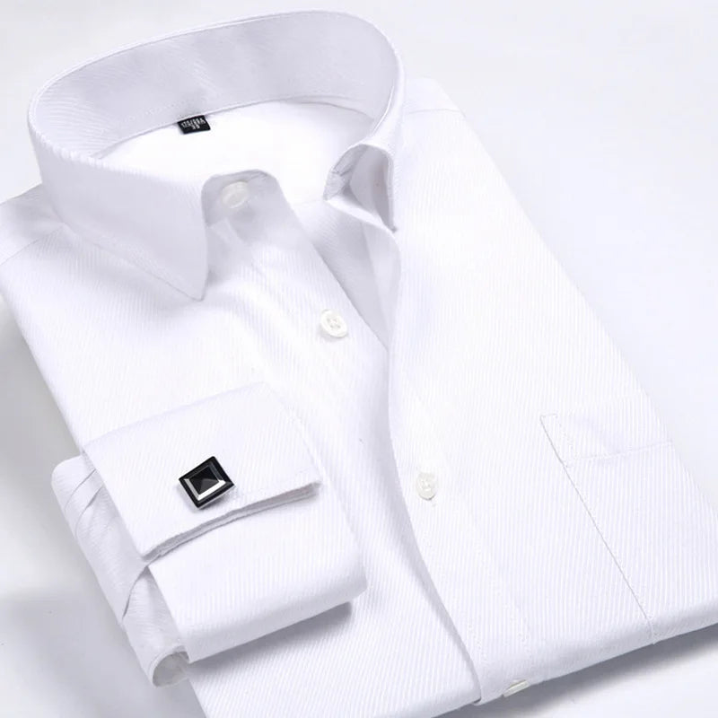 Men's Cotton No-Iron High Quality Breathable Long-sleeved Dress Shirt Spring/Summer Plus Size
