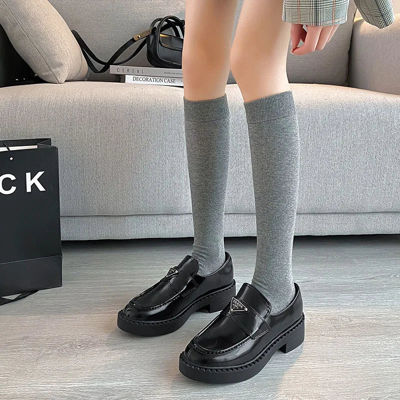 Women Stockings College Style Knitted Cotton Knee Socks