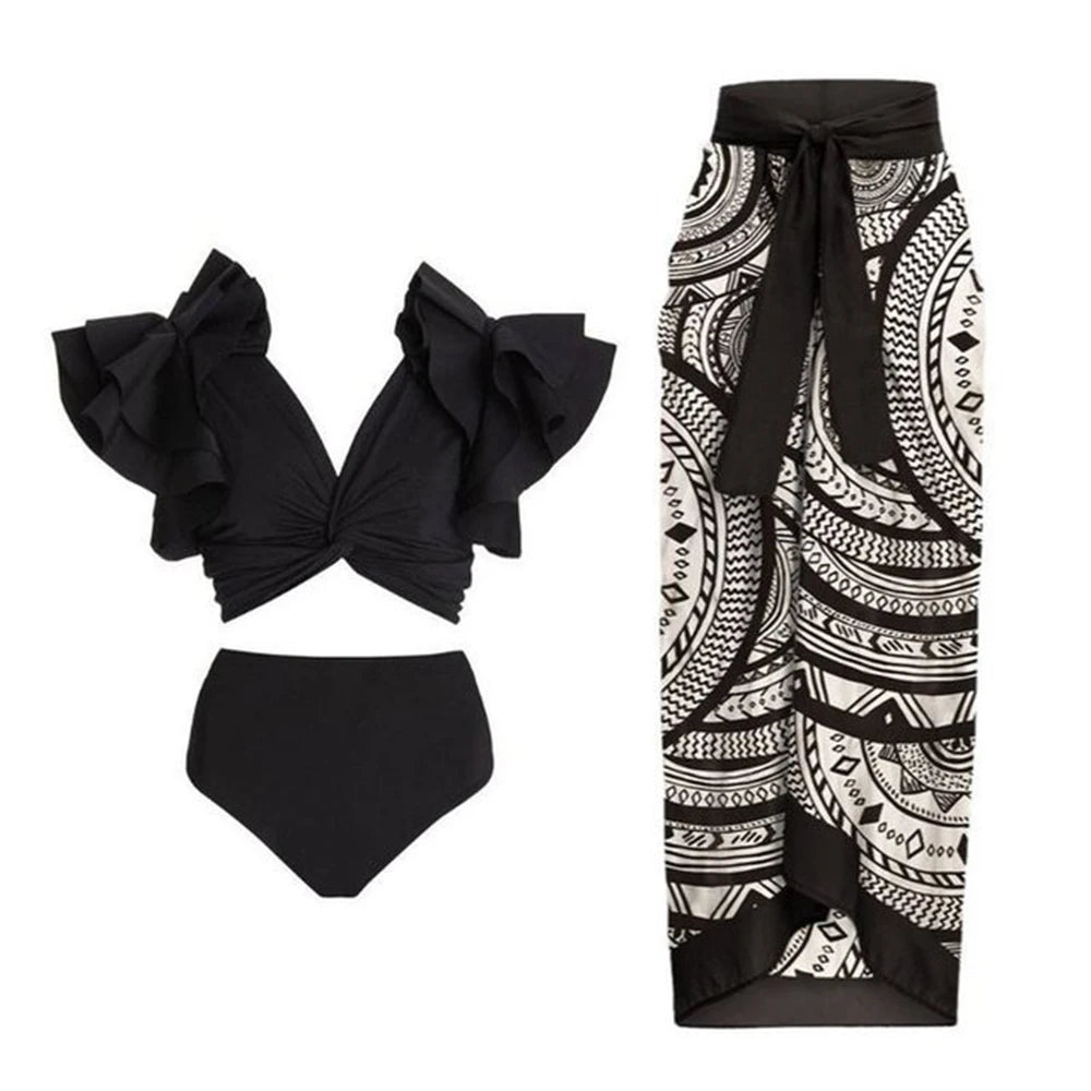 2-Piece Women Brazilian Floral Printed Ruffle Bikinis Strappy Bandage Swimwear