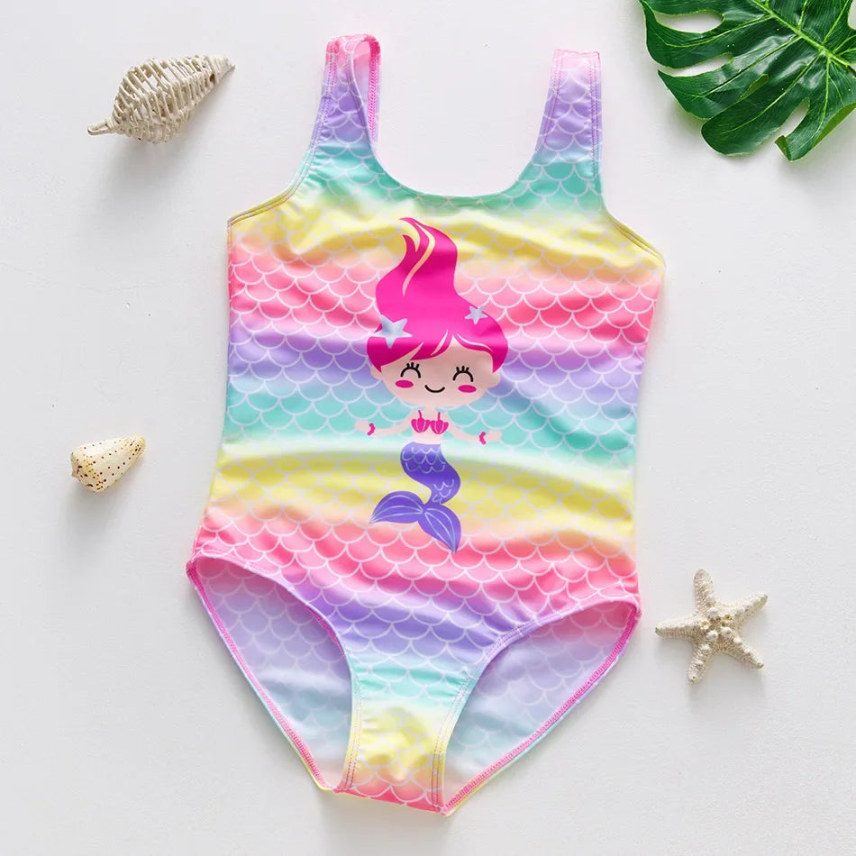 Girl Swimsuit One-Piece Mermaid Fish Scale Unicorn Children's Swimwear 2 - 8 Years