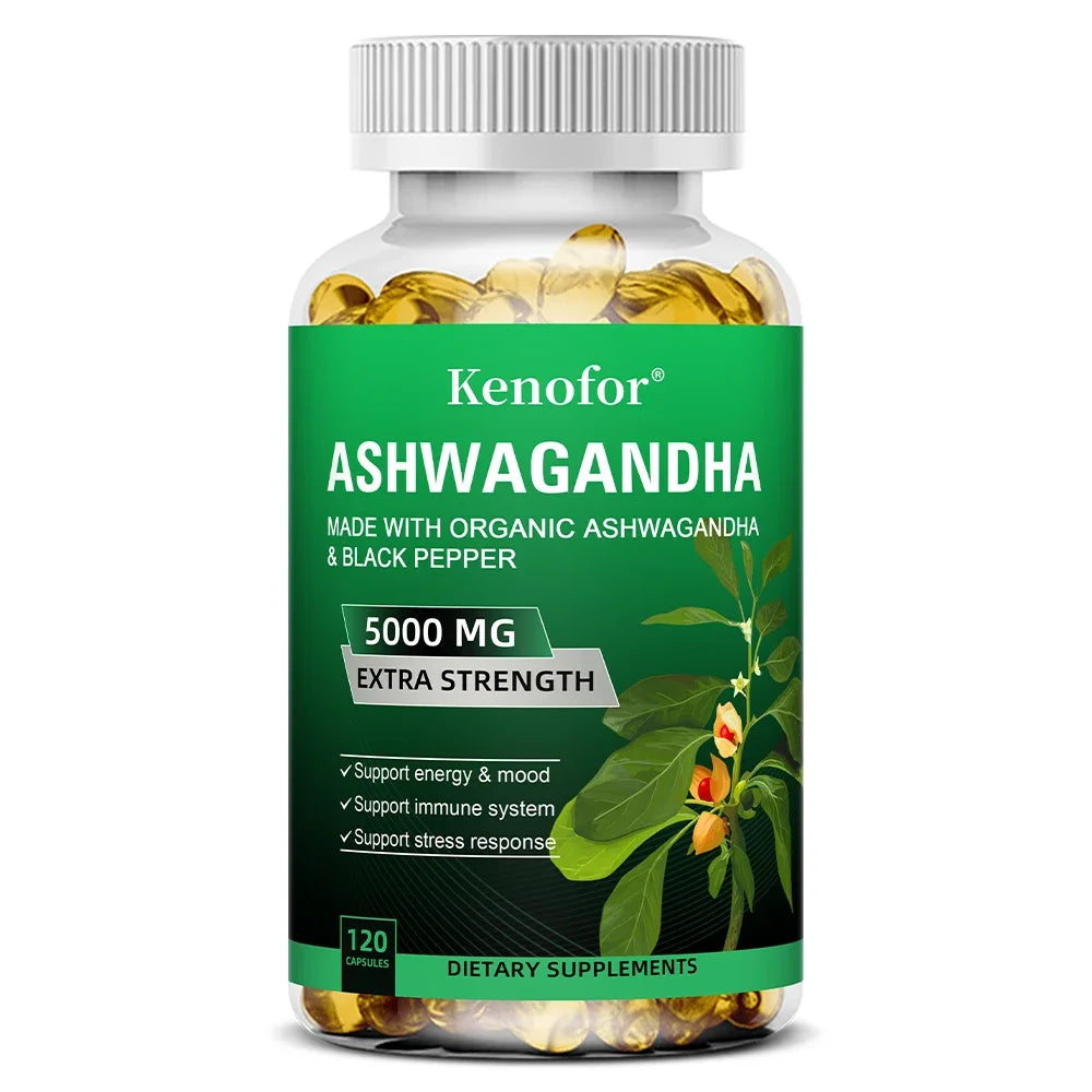 Ashwagandha Supplement 4800 Mg, Natural Adaptogen, Brain and Memory Enhancer, Improved Mood, Sleep and Energy, 120 Capsules