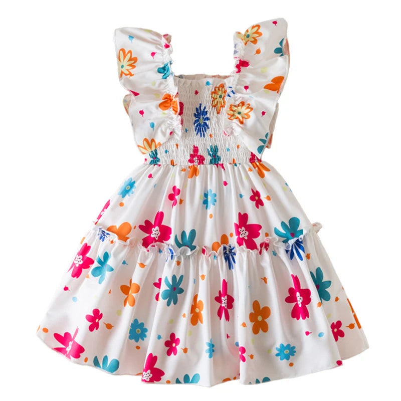 Beach Party Colorful Floral Print Backless Elegant Girl Party Dress