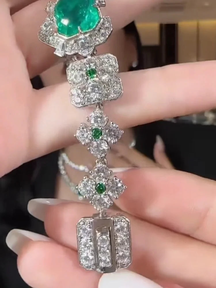 100% 925 Sterling Silver Created Emerald Lab Diamond Pendant Necklaces for Women Fine Jewelry
