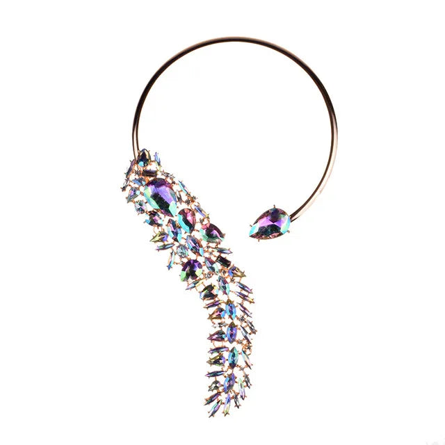 Baroque Open Choker Necklace Women Layered Crystal Tassel Large Collar Necklace Jewelry