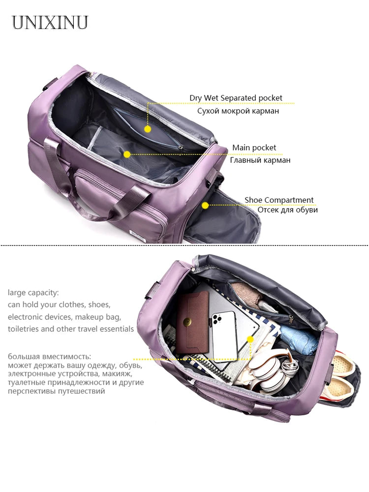 Carry On Travel Bag Large Capacity Bag with Compartment Sports Fitness Bags for Women