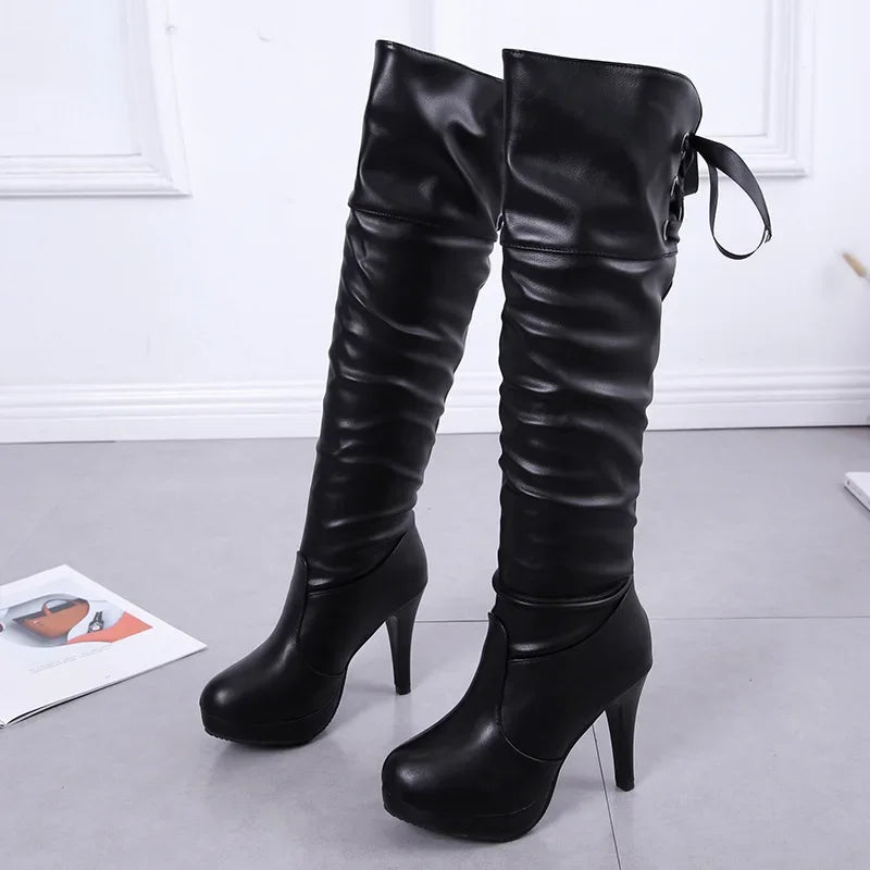 Women Classic Luxury Soft Leather Comfortable High Knee Boot Red Sole Shoe