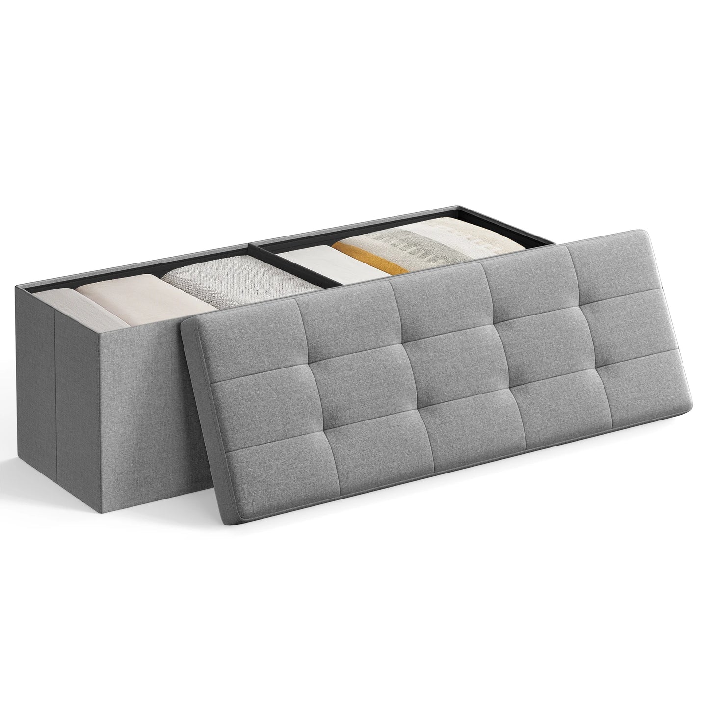 Mazie Collection - 43 Inches Folding Storage Ottoman Bench, Ottoman Foot Rest, End of Bed Bench, Storage Chest