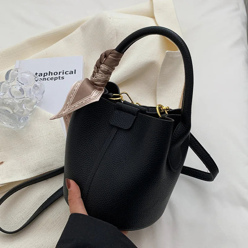 High-Grade Textured Mini Bucket Bags Soft Leather Crossbody Bag