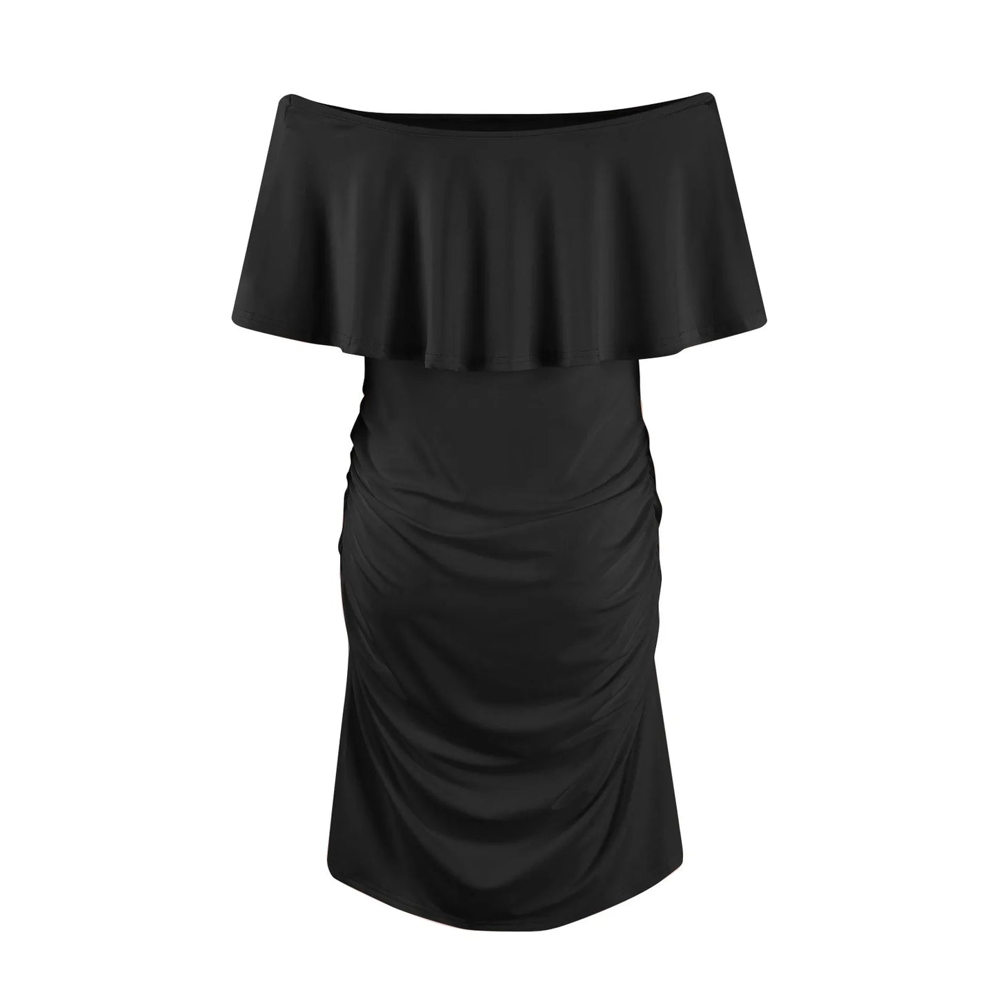 Maternity Dress Short Sleeve Slash Ruffles