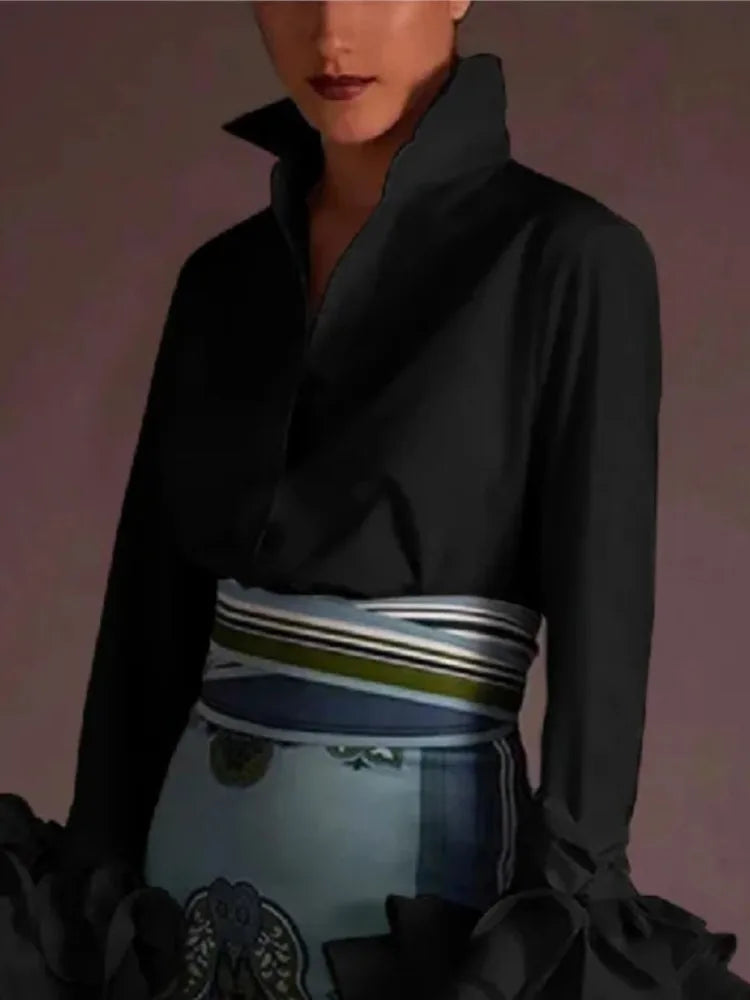 Women Fashion Lapel Long-sleeved Single-breasted Shirt